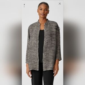 Eileen Fisher Organic Linen Gauze Strata Mandarin Collar Shirt Size S/P